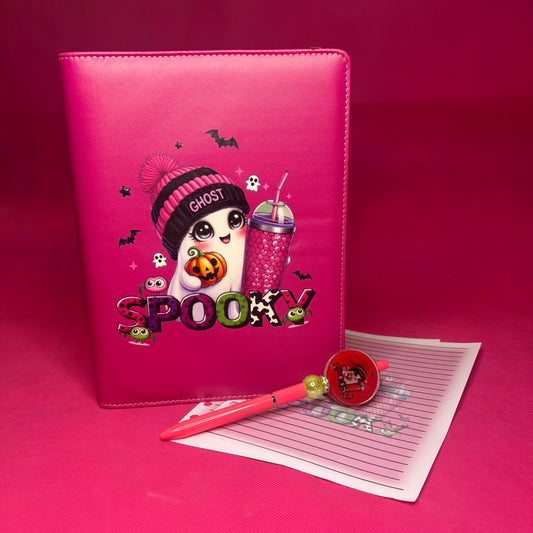 Spooky Ghostie Binder Bundle — Hot Pink A5 Binder, Matching Paper + Beaded Pen | Only 1 Available