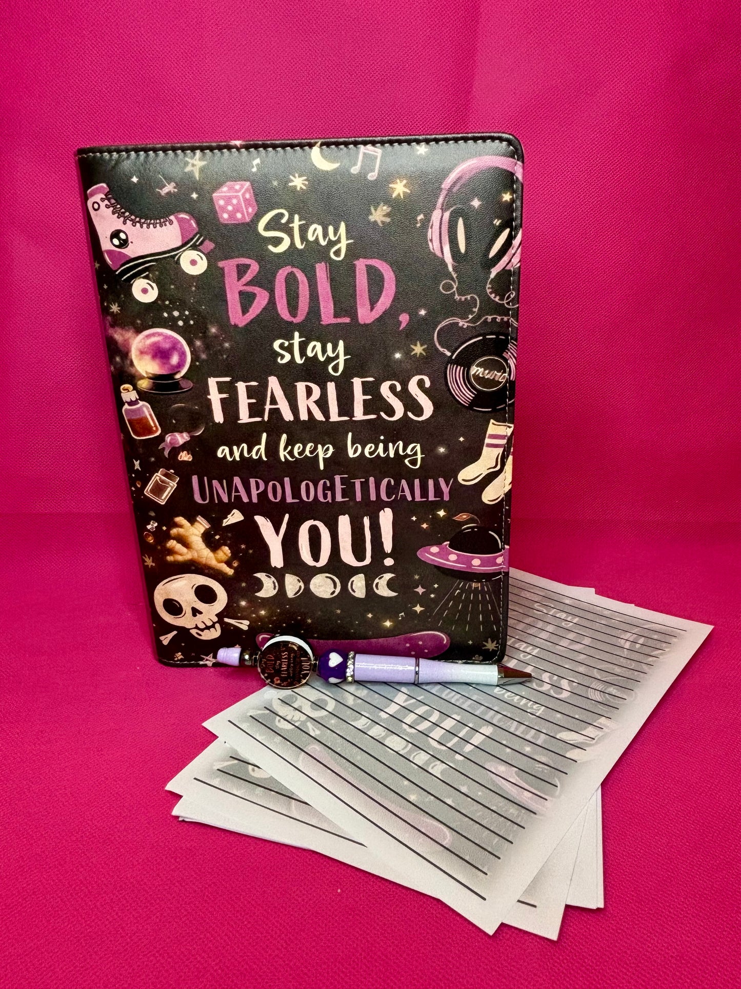 Stay Bold, Stay Fearless Binder Bundle - A5 Binder, Matching Paper & Beaded Pen