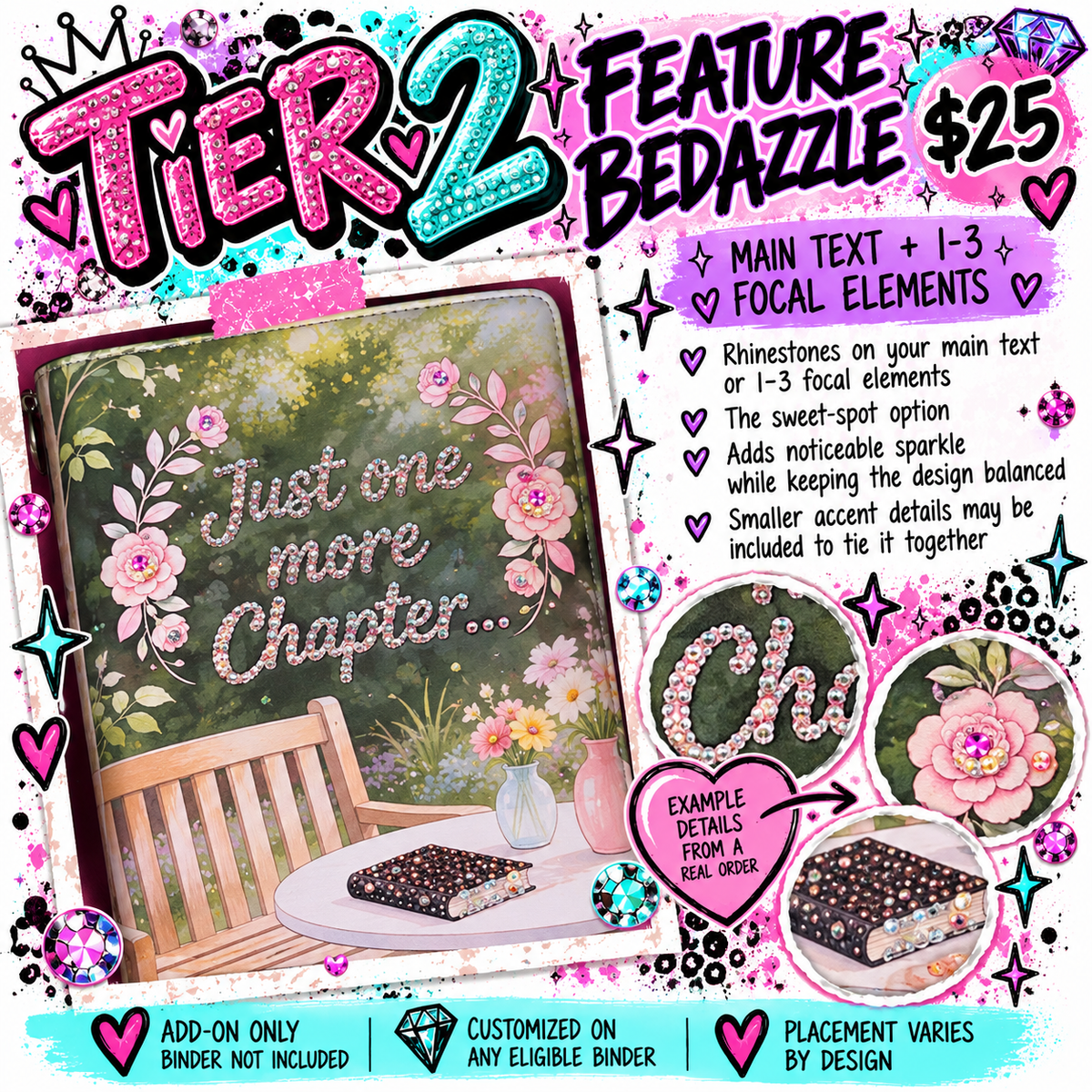 Custom Bedazzling Add-On for Any Binder | Rhinestone Detail Service | Three Tiers, Endless Sparkle