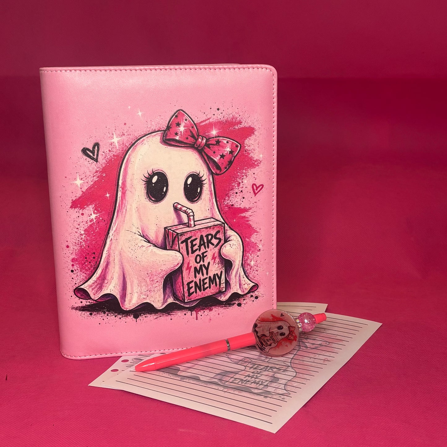 Tears of My Enemy Binder Bundle — Pink Ghost A5 Binder, Matching Paper + Beaded Pen | Only 1 Available