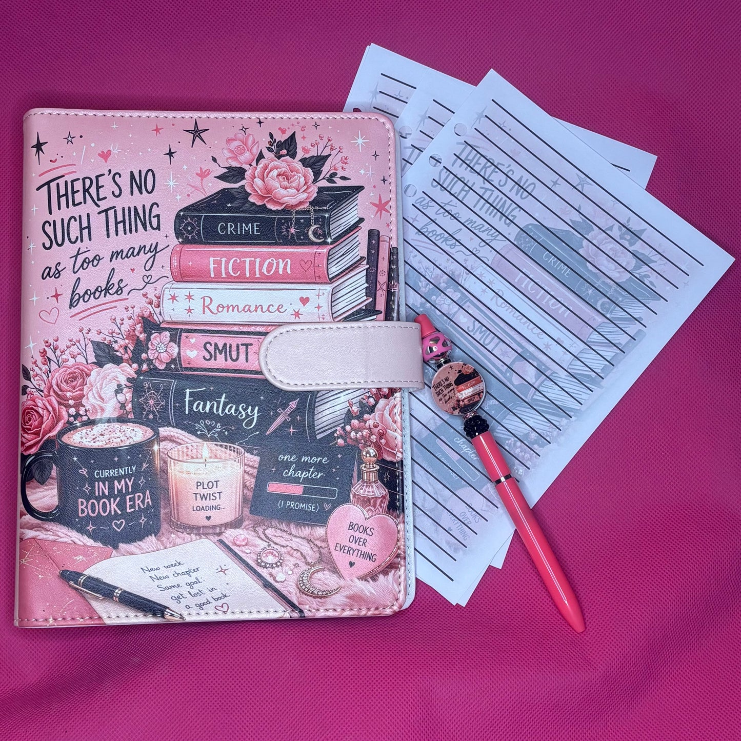Never Too Many Books Binder Bundle — Bookish A5 Binder, Matching Paper + Beaded Pen | Only 1 Available